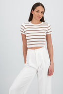 Top Crop Punto Manga Corta Rayas