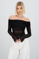 Top off shoulder mesh plisado Hypsters