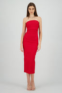 Vestido maxi strapless drapeado hypsters