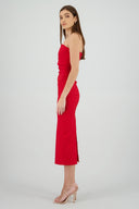 Vestido maxi strapless drapeado hypsters