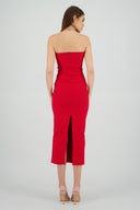 Vestido maxi strapless drapeado hypsters