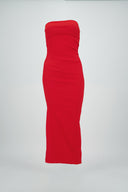Vestido maxi strapless drapeado hypsters