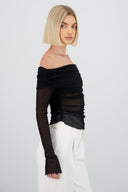 Top off shoulder mesh plisado Hypsters