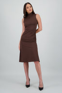 Vestido midi cuello alto con boton en espalda