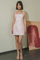 Vestido jacquard corto con escote cuadrado